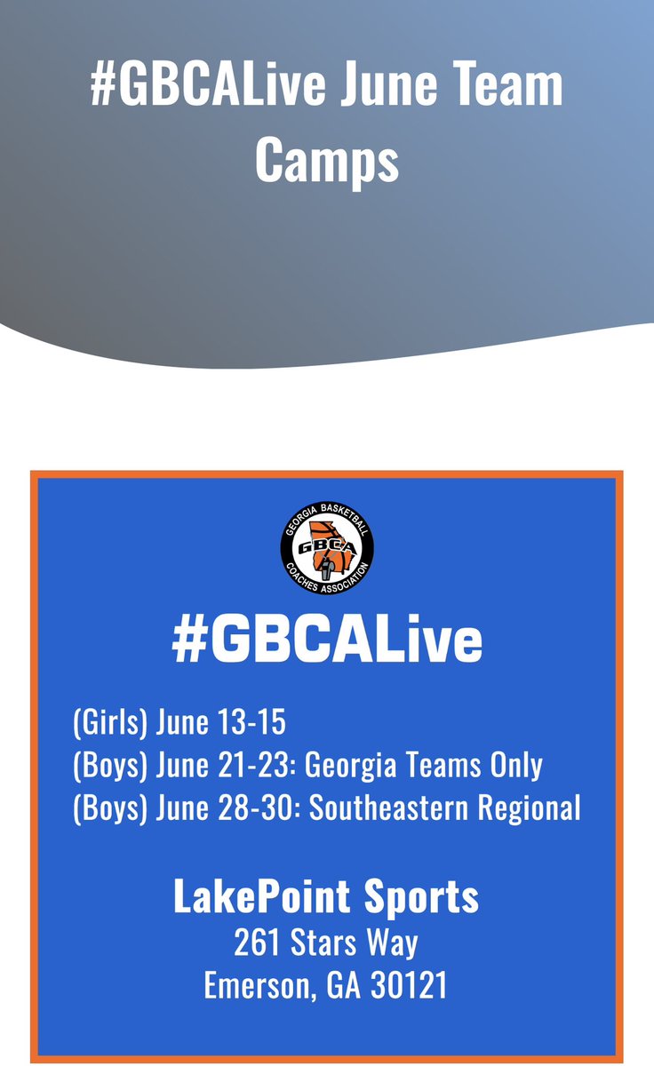 Men's Colleges 🏀 Coaches Are You Registered for @GAcoaches Live Period Events?
GBCA GA June 21-23 basketball.exposureevents.com/222691/e/colle…
GBCA SE Regional June 28-30 basketball.exposureevents.com/222690/e/colle…
$150 for 1st D1 Coach, $50 each extra D1 Coach
$150 for all NON-D1 Schools (includes entire staff).