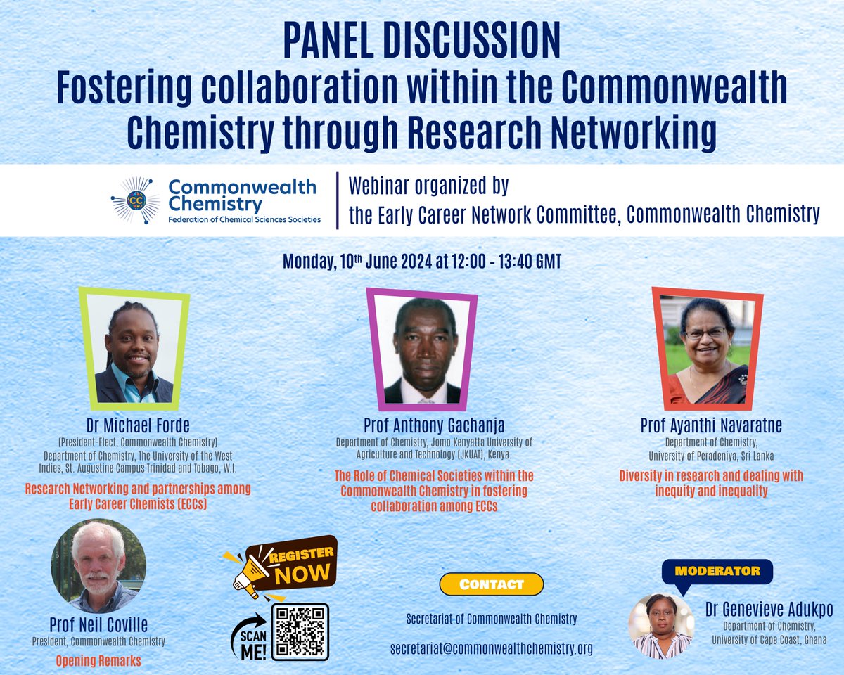 FedCommChem's tweet photo. ⏳ Last chance to sign up for our inspiring webinar.

#earlycareerchemists across the #Commonwealth register now to hear from our 3 fantastic speakers!

https://t.co/nWOlovFnQ3 https://t.co/dyzbbBeEQE