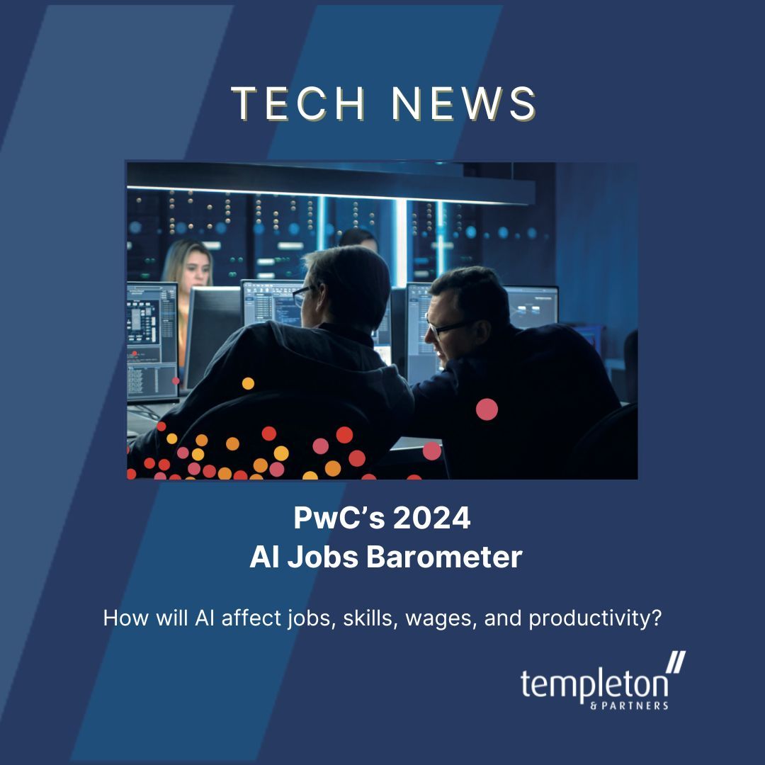 Tech News Tuesday: PwC’s 2024 AI Jobs Barometer How will AI affect jobs, skills, wages, and productivity? PwC’s 2024 AI Jobs Barometer goes beyond predictions about AI’s impact to find evidence by analysing over half a billion job ads. Read more here: buff.ly/4dXAyoW