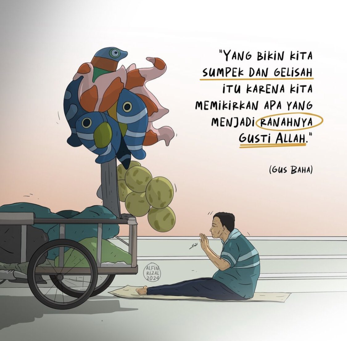 alfinrizalisme's tweet photo. serahkan ke Allah aja, ya, yang jadi ranah-Nya. kita fokus ikhtiyar mencapai ketaqwaan kita yang paling baik—sambil seperti tulisan di banner di video itu: 

“kerjain yang lo suka, rasakan nikmatnya hidup.” https://t.co/N9QfxAuqVK