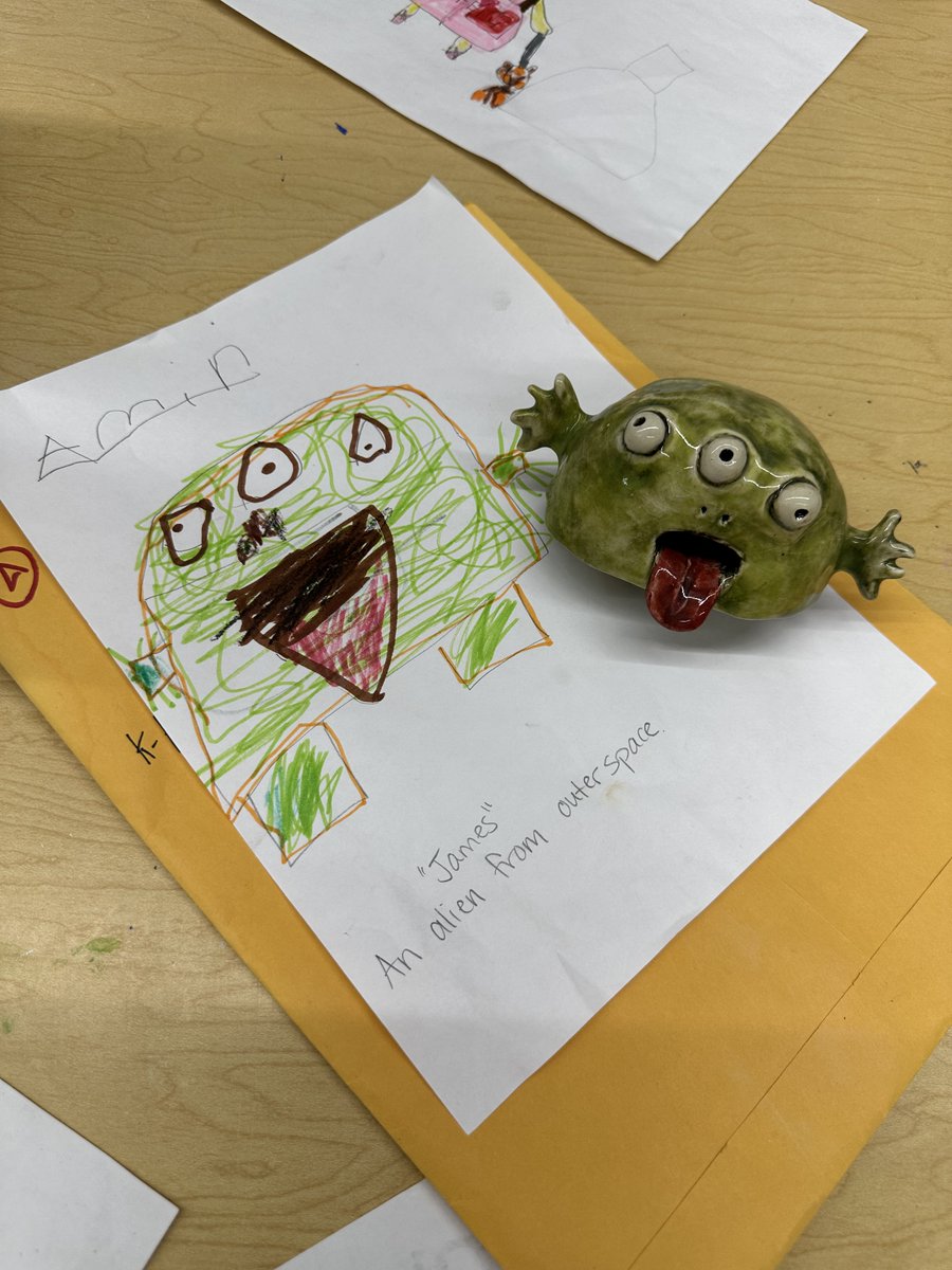 Advanced Ceramics students at @A2Pioneer recently collaborated with Mallory Kairys' @DickenA2 kindergarteners on a fun project. The younger students saw their drawings brought to life in clay & enjoyed a slime-making party during a field trip to Pioneer. t.ly/eJ5y_