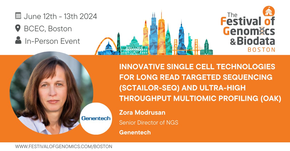 If you’re a #singlecell enthusiast, you’ll want to be in the room when Zora Modrusan (Senior Director of NGS, @Genentech) delivers her exciting talk at The Festival of Genomics & Biodata in Boston! Haven’t got your ticket yet? Register now: hubs.la/Q02ysWmt0 #FOGBoston