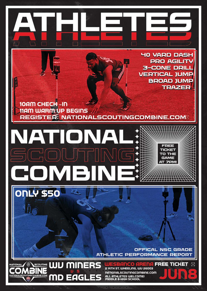 Get measured, tested, analyzed, graded & a comprehensive Athletic Performance Report! Most athletic skills testing is undisciplined which produces inconsistent, unreliable, & unimpressive results. We don’t play that losing game! Get Registered: nationalscoutingcombine.com