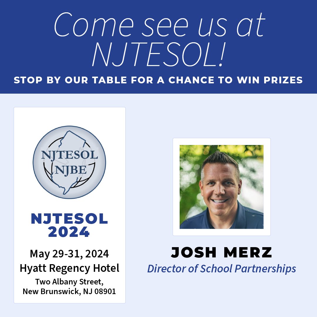 We are excited to see you this week at NJTESOL Spring Conference 2024! 

✨Stop by our table, say hi, and enter to win a Stanley Tumbler! ✨