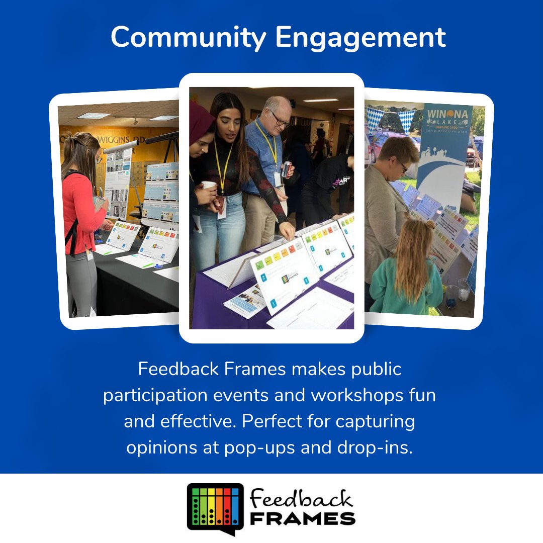 Make public participation events and workshops engaging and impactful with Feedback Frames. Ideal for gathering opinions at pop-ups and drop-ins. Learn more at feedbackframes.com/solutions/comm… #FeedbackFrames #PublicEngagement #Workshops #Feedback #CommunityInput #EventPlanning