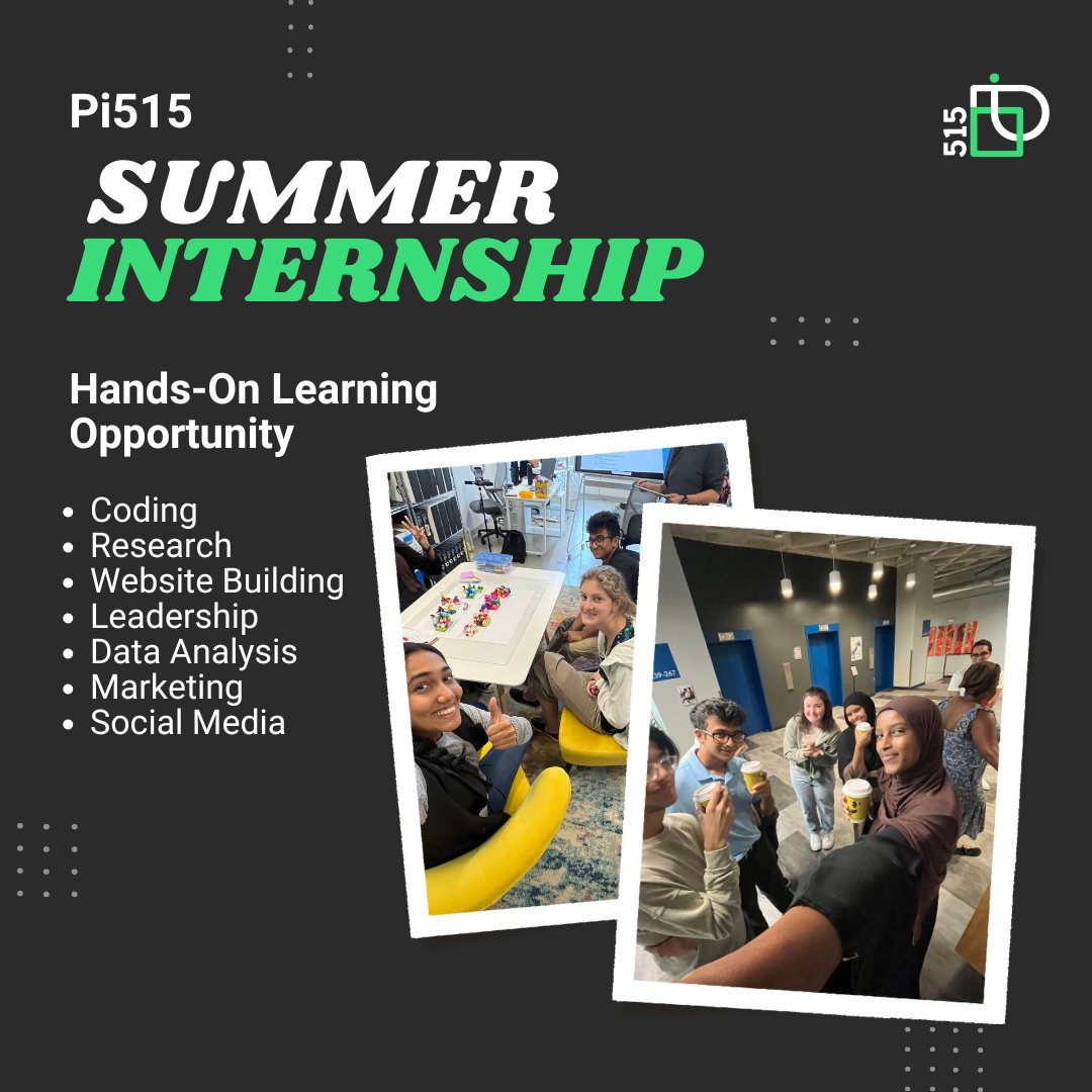 Pi515_IA's tweet photo. Are you ready to dive into an amazing opportunity this summer? We're thrilled to invite high school students to join our summer internship program at Pi515!

Apply now: Pi515 HS Summer Intern Application

#Pi515 https://t.co/3P7B4DSulw