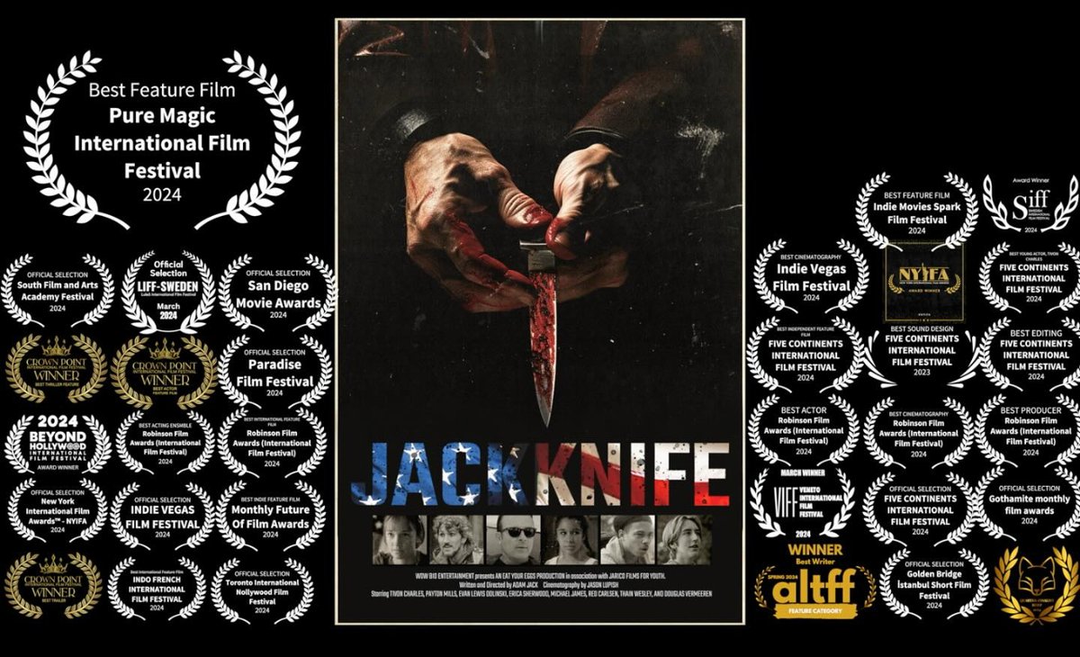 Jackknife has won Best Feature Film at the Indie Movies Spark Film Festival and at The Pure Magic International Film Festival. #mrl #actor #torontoactor #torontofilm #filmmaking #toronto