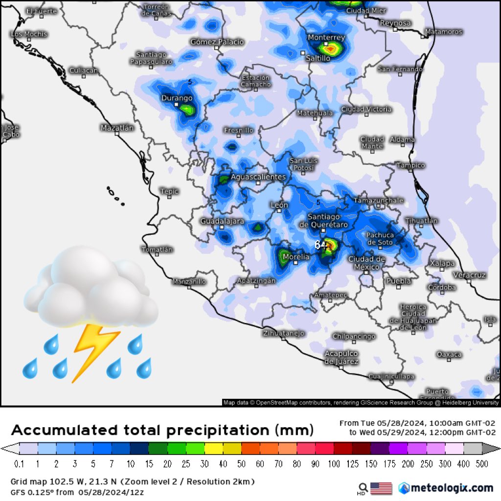 InfoMeteoro's tweet photo. 🚨ADVERTENCIA: TORMENTA SEVERA
PRONÓSTICO MARTES 28/may/24

⛈️TORMENTAS SEVERAS
-Coah, NL, Tamps
⚠️Posible granizo grande, ráfagas >70 km/h y tornados.
🌦️Tormentas aisladas
-Dgo, Zac, SLP, Gto, Ags, Qro, Hgo, EdoMex, CDMX, Gro, Oax, Chis

🌡️TEMPERATURAS °C
🔴42-48 Coah, NL, Tamps, SLP, Ver, Oax, Tab, Chis, Camp, Yuc, Gro, Mich, Sin, Son
🥵28-42 Altiplano, noroeste y Planicie Pacífico; Valle de México 29-34ºC

🌬️RÁFAGAS km/h
>70 BCS, Chih, Coah, NL, Tamps, Zac, SLP, Gto, Qro, Hgo, Ver, Pue, EdoMex
35-60 demás entidades del país

☀️ ¡Protéjanse y NO se expongan al Sol!
🔥¡Evitemos #IncendiosForestales!
