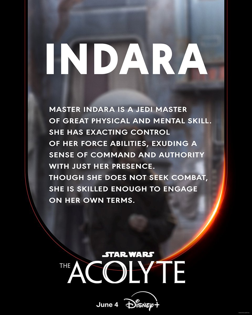 Carrie-Anne Moss' Master Indara gets her own poster for 'STAR WARS: THE ACOLYTE.' The series premieres with two episodes on Disney+ June 4th!