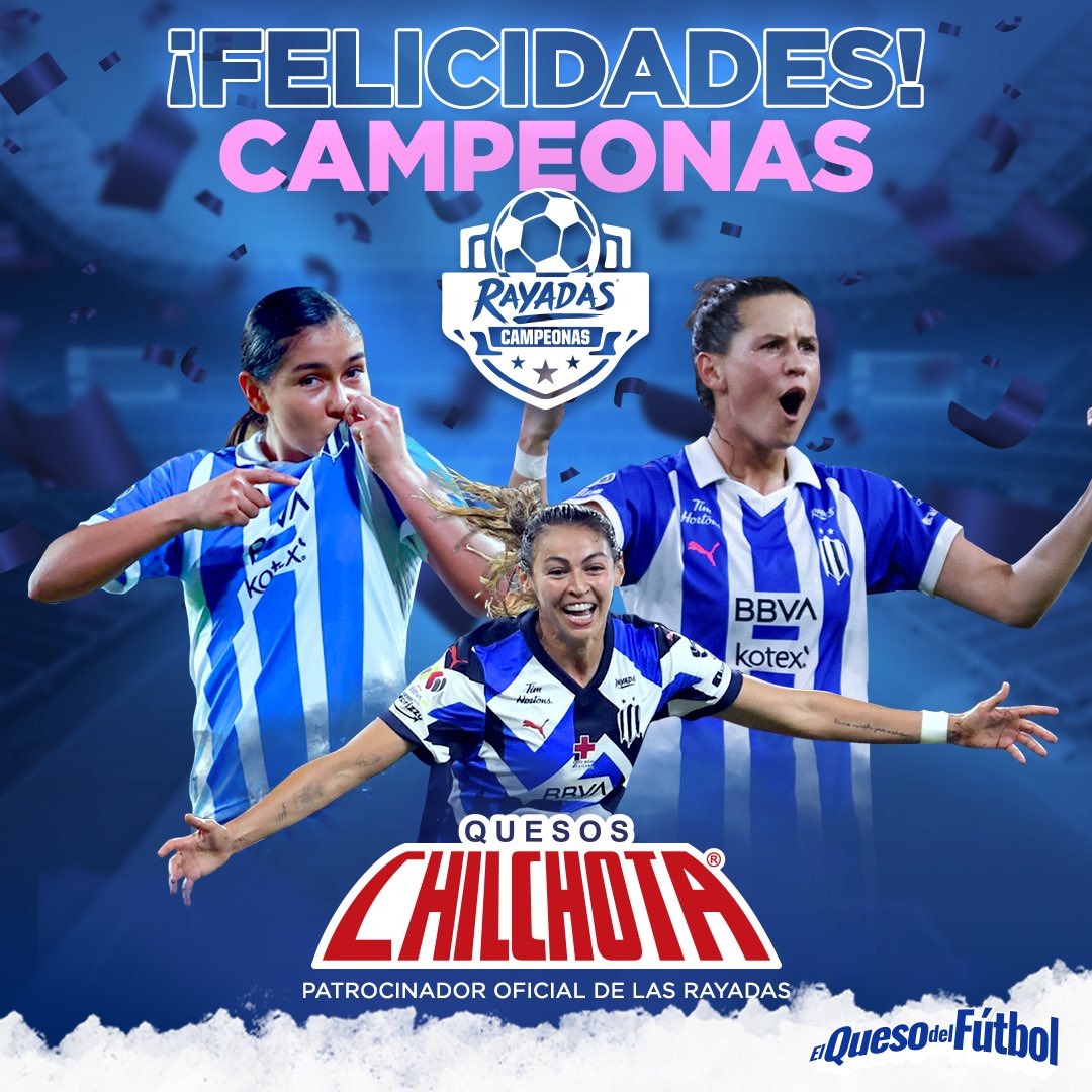 ChilchotaMx's tweet photo. ¡Felicidades @Rayadas por conquistar el campeonato de la Liga MX Femenil! 🏆

Es un honor celebrar junto a ustedes este gran triunfo. ¡Felicidades CAMPEONAS! 🤩👏

#ElQuesoDelFútbol #Chilchota #Rayadas https://t.co/xS9SszM18Z