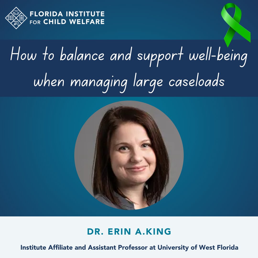 FSUChildWelfare's tweet image. Strive to be mentally healthy 💚 

Managing expectations and having a work-life balance plan in place before you become overwhelmed is key to balance your well-being when managing large caseloads - Erin A. King, Affiliate and Assistant Prof. at @UWF

#MHM2024 #CWWorkforce