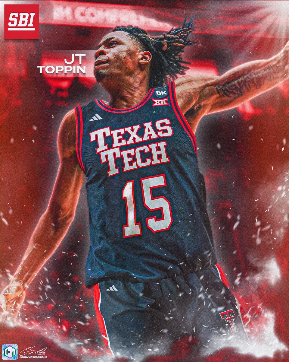 🚨𝐍𝐄𝐖𝐒🚨 JT Toppin 𝗖𝗢𝗠𝗠𝗜𝗧𝗦 to Texas Tech!

The 6'9" standout forward averaged 12.4 points and 9.1 rebounds last season. He also brings elite defensive skills to the Red Raiders.

Big things ahead for #WreckEm! 🔴⚫️ #TexasTech #RedRaiders

🎨:<a href="/CobyMoteDesigns/">Coby Mote</a>