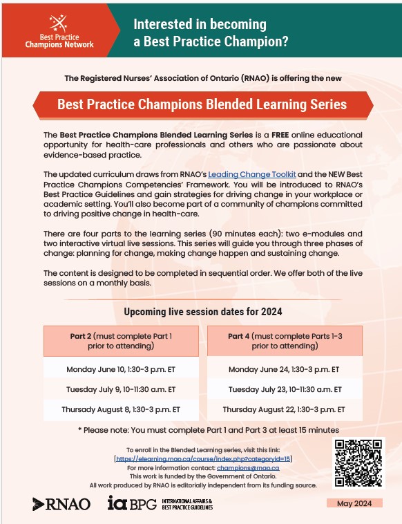 A fantastic initiative by the Registered Nurses' Association of Ontario (RNAO)! Hosting monthly webinars to share best practices can greatly benefit nurses and other healthcare providers by providing them with valuable insights, tools, and resources to enhance their practice.