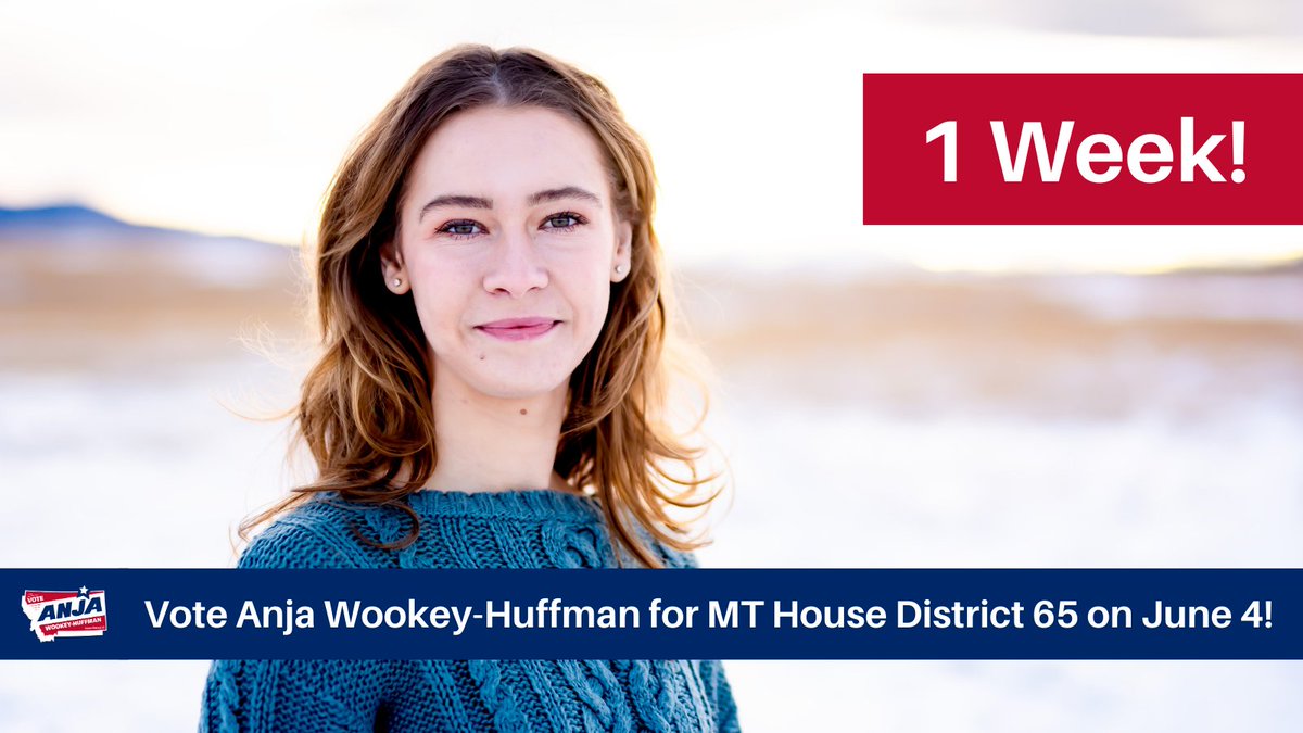 🗳️ One week! 🗳️

Don't mail your ballot now! Drop it off at the <a href="/Gallatin_County/">Gallatin County</a> courthouse by June 4 at 8:00 pm!

If you're mailed it already, check to make sure it's been received at prodvoterportal.mt.gov/WhereToVote.as…

#AnjaForMontana #HD65 #GOTV #MTPrimary #mtleg #mtpol