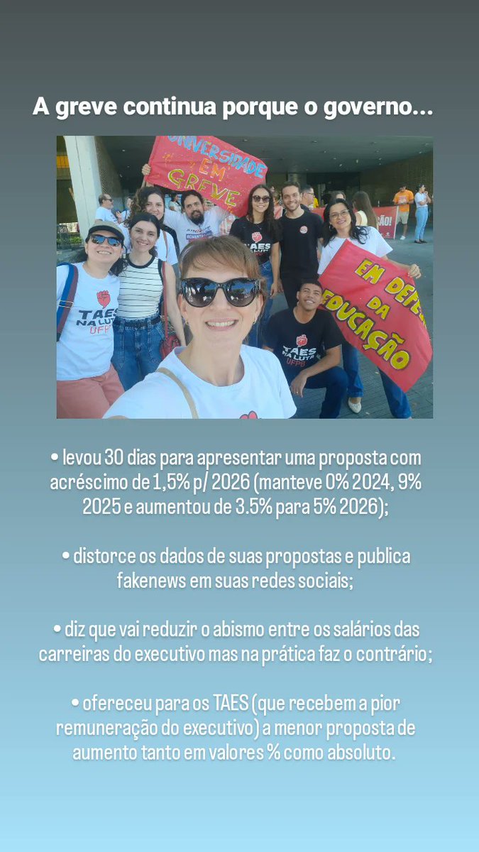servidoraTAE's tweet photo. A greve continua! 
@LulaOficial 
#LulaRecebaosTaes
@gestaogovbr https://t.co/kp3ruxzOvE