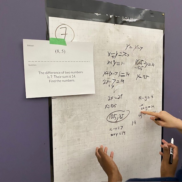 TheErickLee's tweet photo. Getting students up and working at vertical @Wipebook surfaces this afternoon with a systems of equations scavenger hunt. #selfcheckmath #ITeachMath https://t.co/0g0YjiDSLa https://t.co/WCREzsoftg