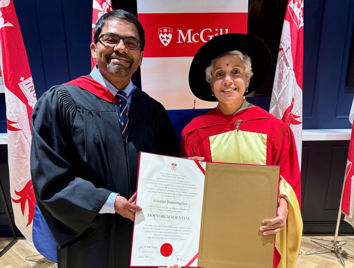 Dr Soumya Swaminathan is India's gift to global health It was my great honor to nominate her for an honorary doctorate @mcgillu Congrats @doctorsoumya! 💐💐