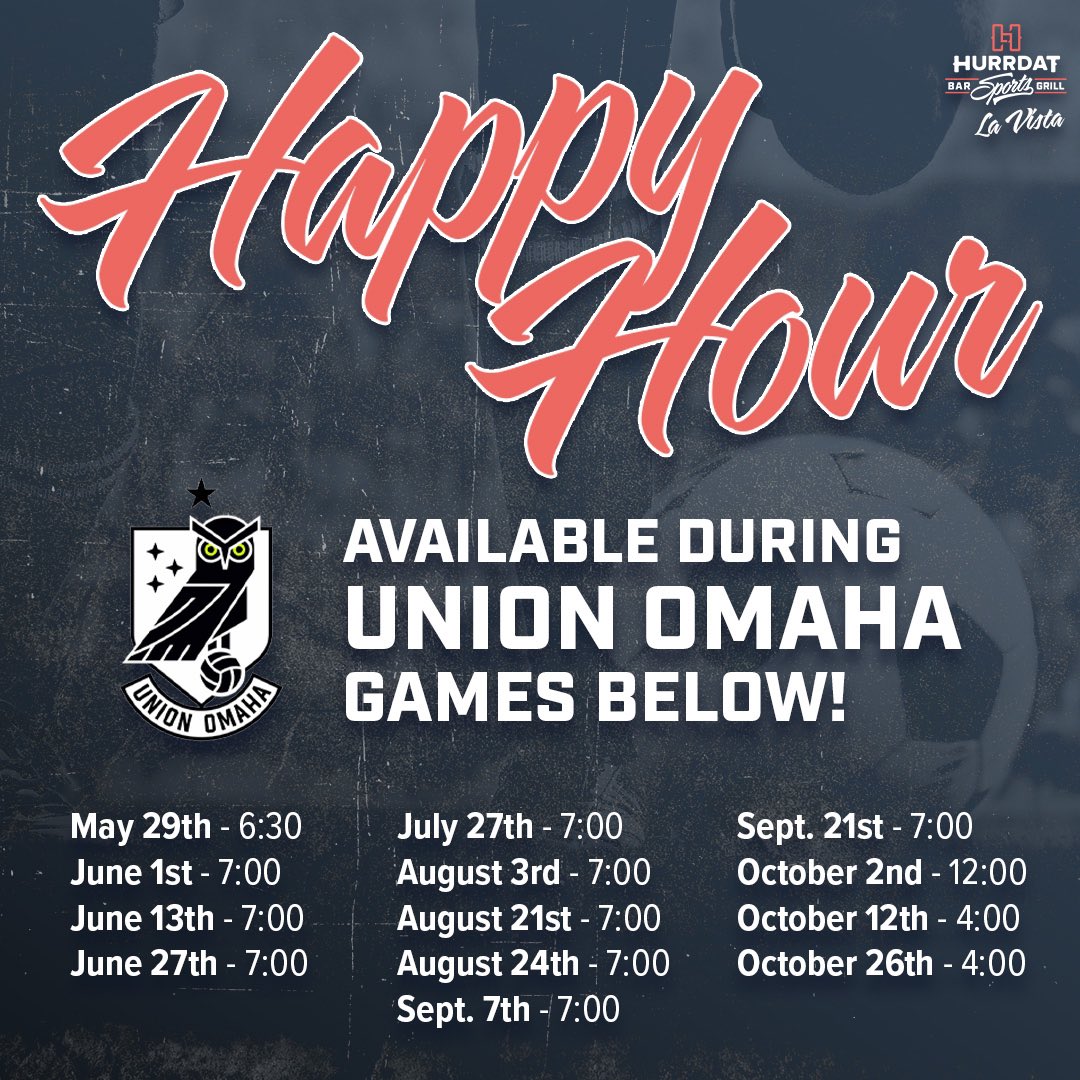 hurrdatsportbar's tweet image. Cheer on @Union_Omaha all season long at Hurrdat Sports Bar with our game day happy hour deals. 

Stop in tomorrow night for their match against Vally Fuego!

#HDSB