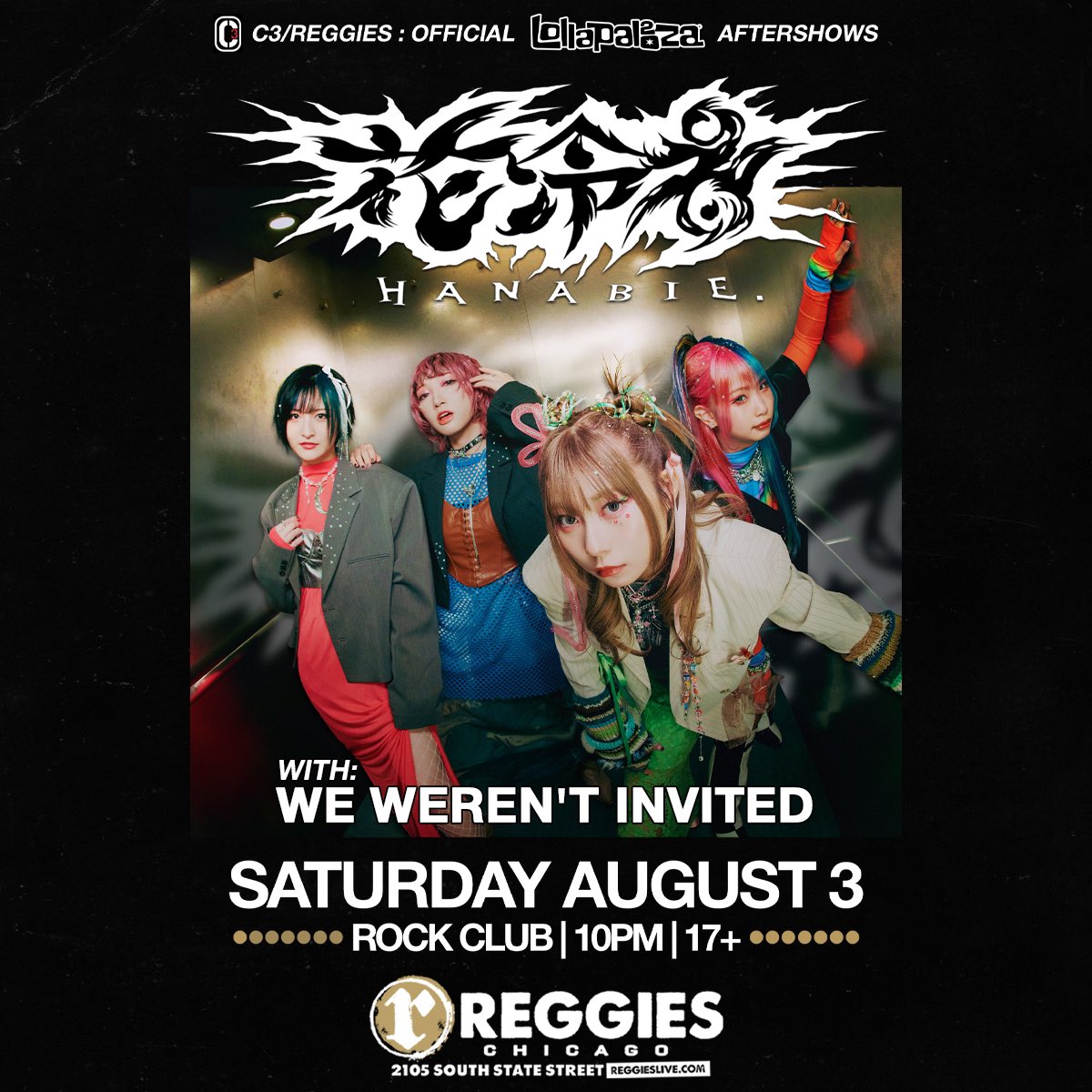 Official <a href="/lollapalooza/">Lollapalooza</a> aftershow opening up for <a href="/HA_NA_BIE_/">花冷え。 (HANABIE.)</a> at Reggie’s 8/3 tickets go on sale 10am on Friday!