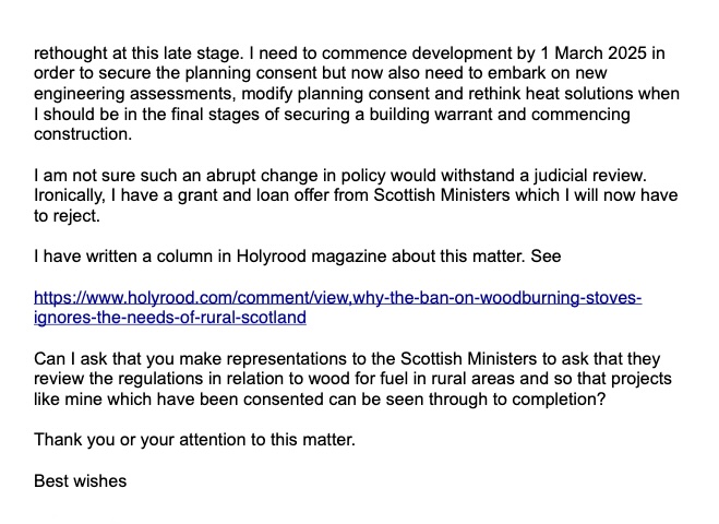 In April I wrote to my MSPs about the new heat standard for new builds. I thank @_KateForbes @Douglas4Moray @EmmaRoddickSNP @ArianeBurgessHI @jhalcrojohnston @RhodaGrant & @TimEagleHI for their engagement and welcome the statement from @GillianMSP today.