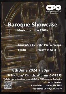 ColnePhil's tweet photo. CPO look forward to welcoming you to our Baroque Showcase concert on Saturday 8 June at 7:30pm at @StNicsWitham. https://t.co/pUh5AjpVvo