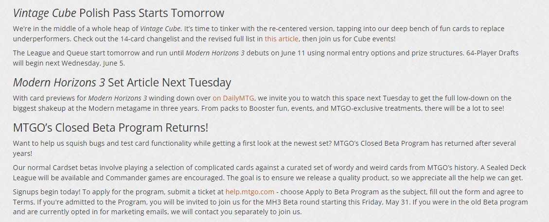Vintage Cube Polish, MTGO Beta program