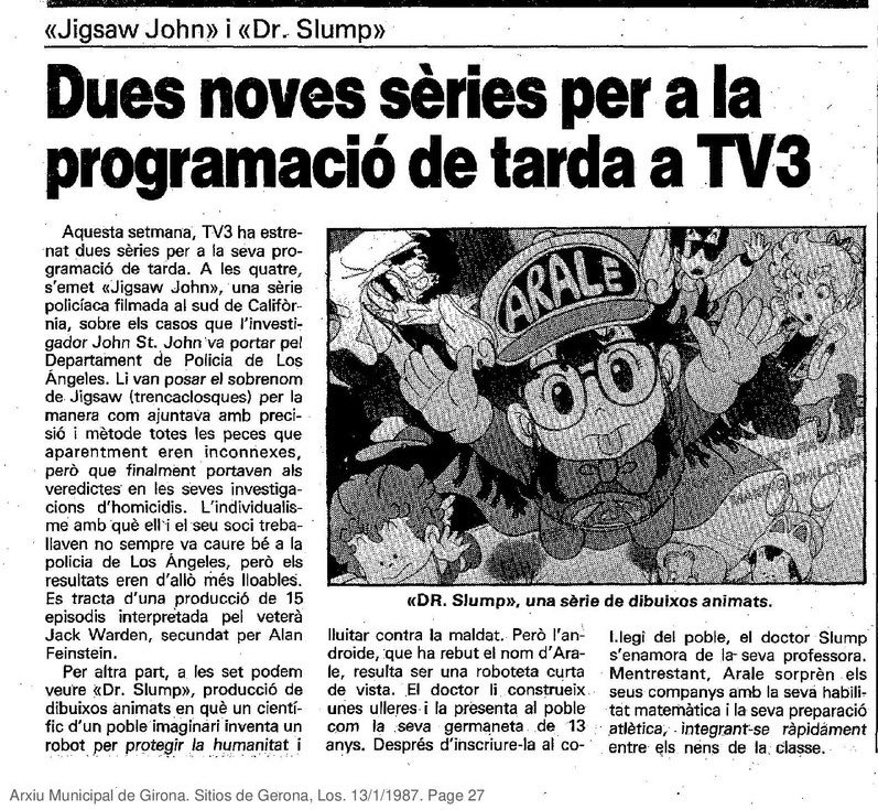 'Dr. Slump' es va estrenar a la televisió catalana el 12 de gener de 1987, i es va emetre a TV3. L'anime va ser doblat al català. #DrSlump #Drスランプアラレちゃん @toeianime_info #DoblatgeCatalà #TV3 #NúriaMediavilla #PepTorrents @teresamanresa #LuisitaSoler #RoserContreras