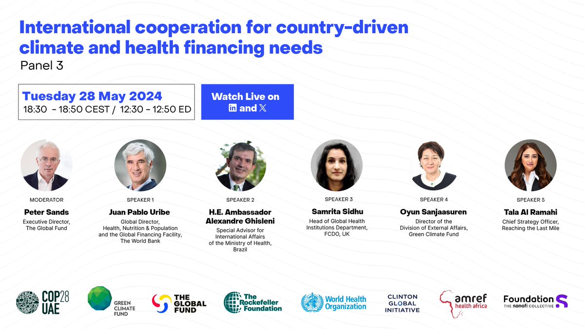 Tune In Now: Climate & Health Financing Dialogue. Alongside #WHA77, partners are translating the Guiding Principles for Financing Climate & Health Solutions into action.
Panel 3: International cooperation for country-driven climate & health financing needs
youtube.com/watch?v=qorg4M…