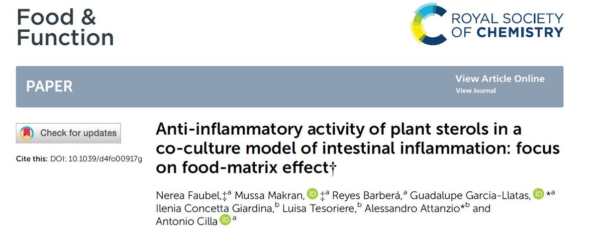 bionutest's tweet photo. 🎉Very happy to share a new article published in #FoodandFunction journal of @RoySocChem  where the anti-inflammatory effect of plant sterols is studied in a cell co-culture model. Enjoy it!👇
https://t.co/CxrfWz08il https://t.co/Fgs1PaiEn7