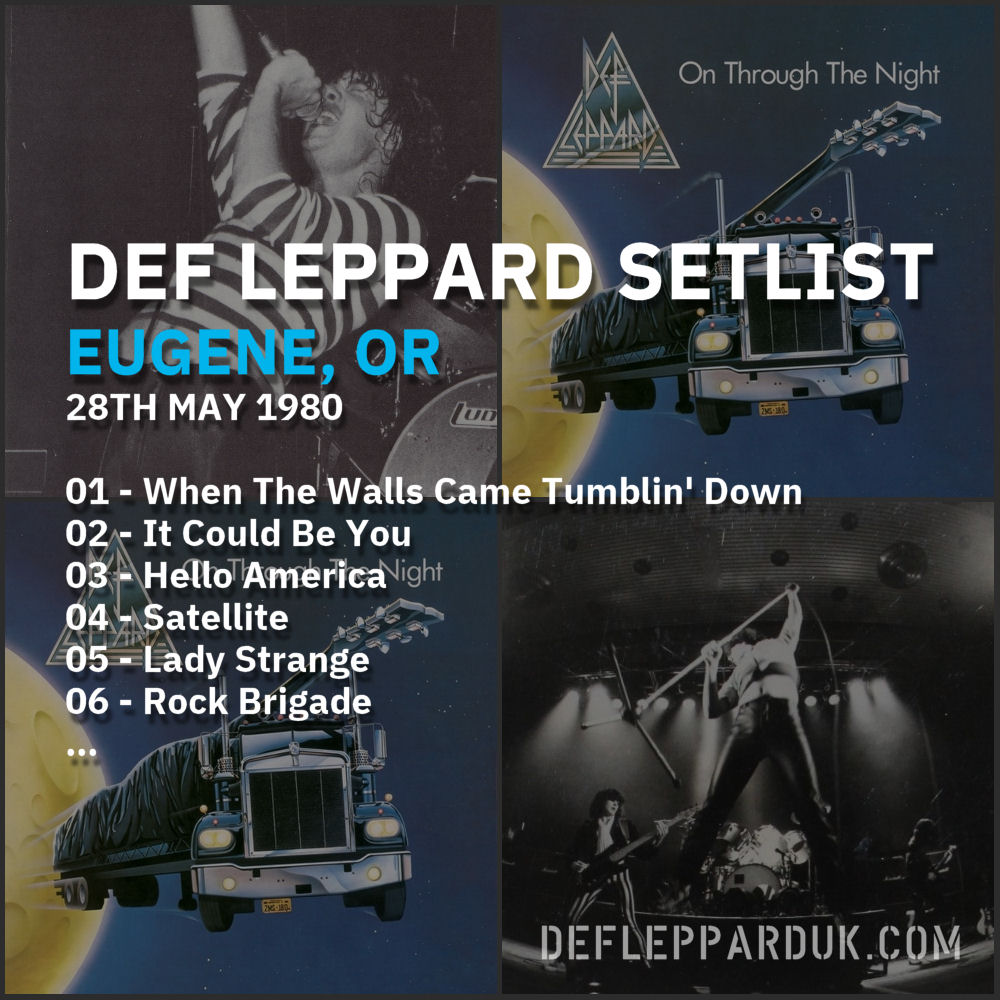 #DefLeppard #Setlist for a show in
#Eugene OR USA 🇺🇸 44 Years Ago on this day in 1980

01 - When The Walls Came Tumblin' Down
02 - It Could Be You
03 - Hello America...

#PeteWillis #SteveClark #nwobm #joeelliott #ricksavage #rickallen
deflepparduk.com/1980eugene.html
