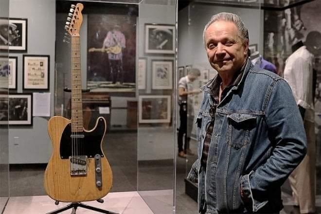 Jimmie Vaughan with the 1951 Fender Broadcaster/Nocaster 'Jimbo' that he gave to his brother Stevie Ray Vaughan which would be his first guitar #guitar #Fender #Telecaster #FamousGuitars #JimmieVaughan #SteveRayVaughan #SRV #TeleTuesday
