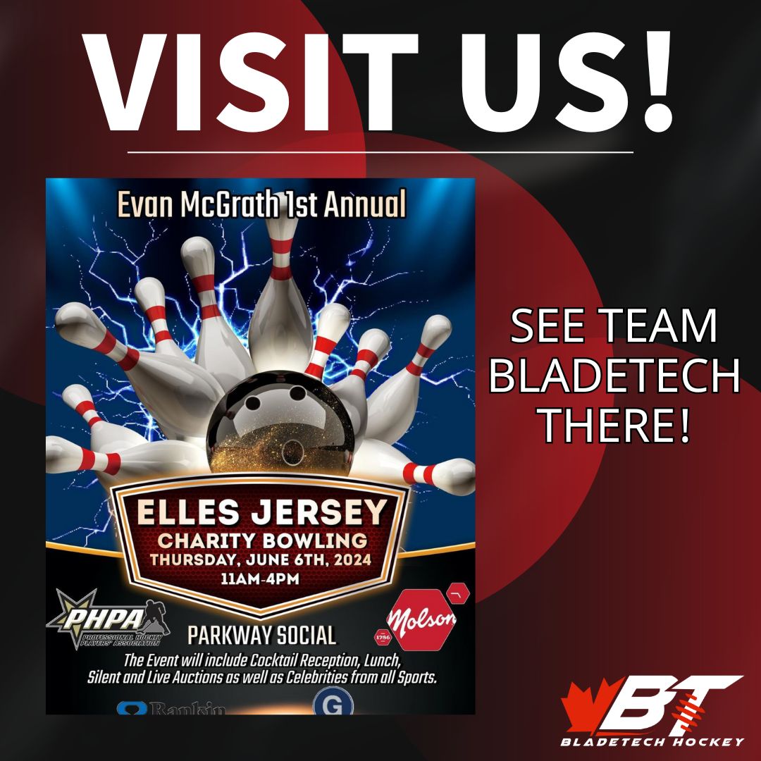 BLADETECHHOCKEY's tweet image. Come see us at the Evan McGrath Charity Bowling event next week on June 6th! 

#teambladetech #speedisourbusinsss #nhl #hockeyfamily #menshockey #womenshockey #spittinchiclets