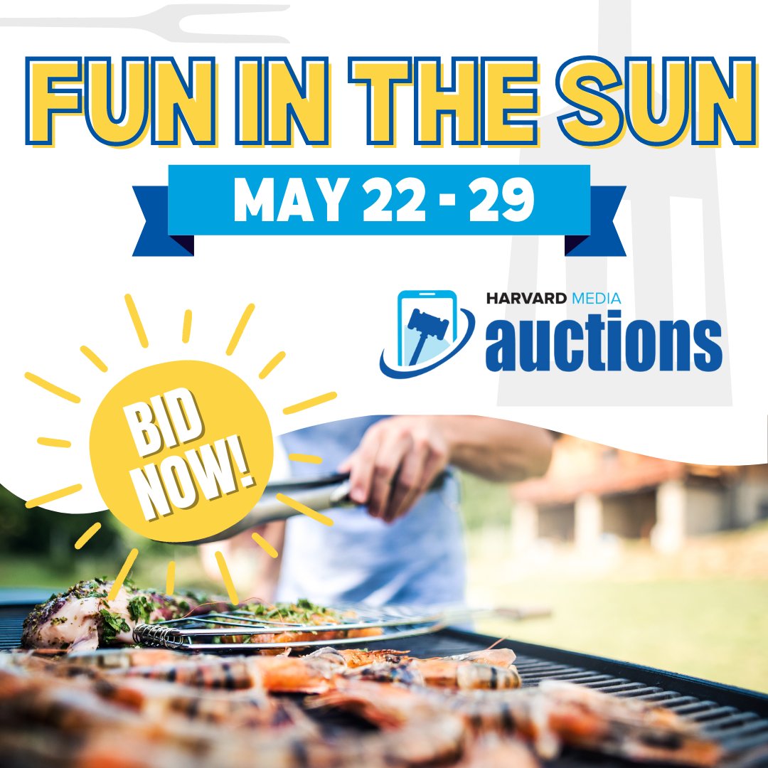 . @GOHarvardMedia is celebrating #FunInTheSun and SO CAN YOU with the online auction before it closes tomorrow at 7:00p! Don't miss out on the chance for huge savings on items like: 5 Nights in a Cabin on Buck Lake A Recumbent Bike or Elliptical AND MORE harvardmediaauctions.com/Events