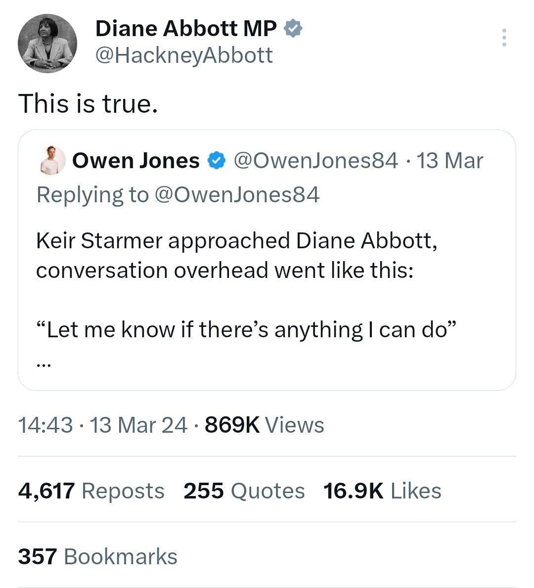 Remember when Diane Abbott stood 46 times and got ignored by Lindsay Hoyle. And Starmer approached her.

The investigation was finished months before it.