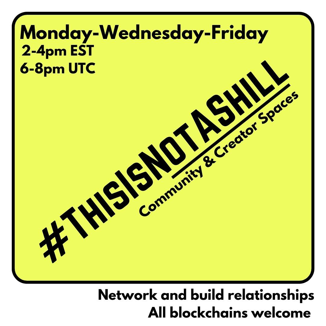 🚨WINS-DAY!!!🚨
Join us tomorrow in #ThisIsNotAShill ! Come share what's new with you and your project. Network and build relationships. All blockchains welcome! ✌️
▪️Set your reminder: x.com/i/spaces/1djxX…