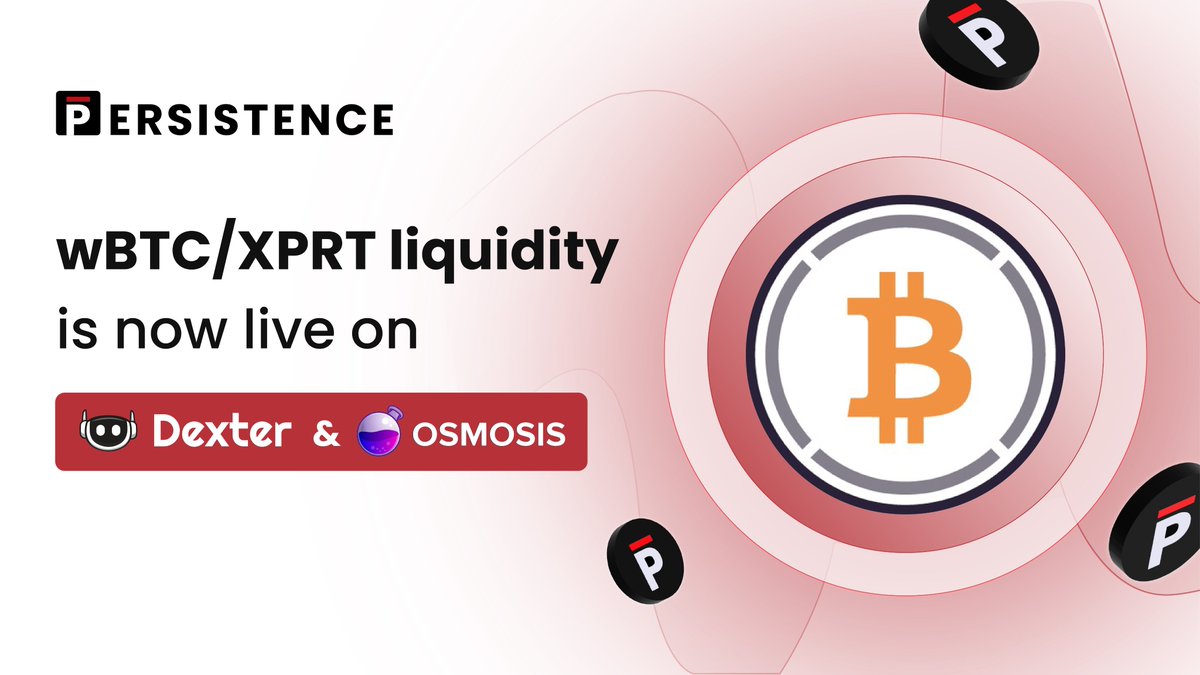 PersistenceOne's tweet image. Just in: #BTC has officially arrived on the Persistence One chain 🦾 

Two new wBTC / XPRT pools are now live on @dexter_zone and @osmosiszone. 

Trade or LP on Dexter: app.dexter.zone/pools

Trade or LP on Osmosis: app.osmosis.zone/pool/1773

 Incentives coming  🔜