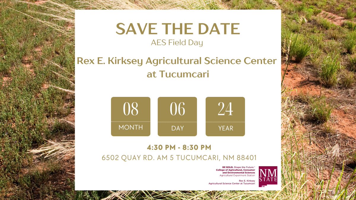 On August 6th starting at 5:15 pm, the Rex E. Kirksey Agricultural Science Center at Tucumcari will host their Annual Field Day. Event details to follow. #fieldday #sciencecenter #nmsuaggies #agriculturalexperimentstation