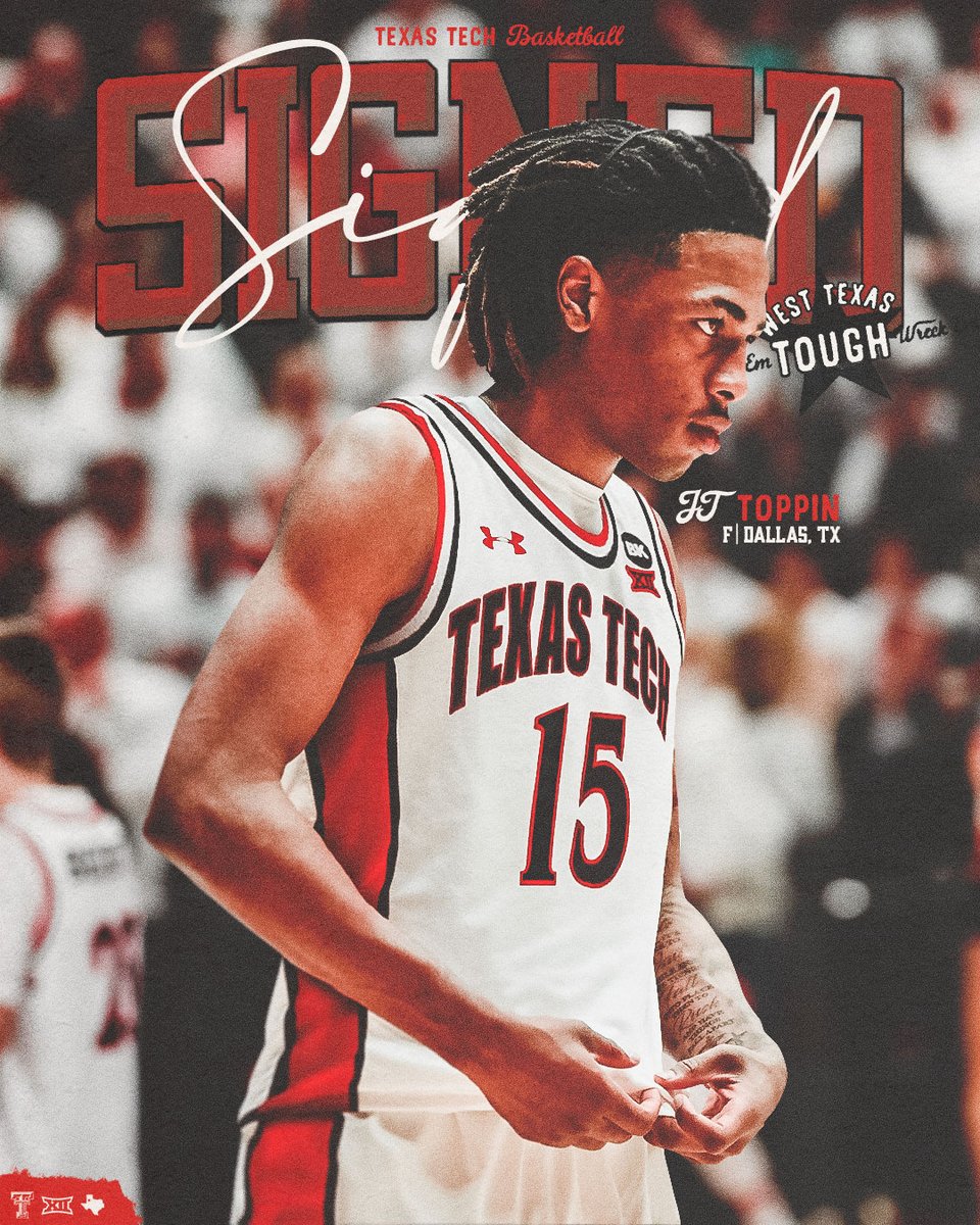 TexasTechMBB's tweet image. Officially ✍         

Help us welcome JT Toppin to the Red Raider family! #TTW