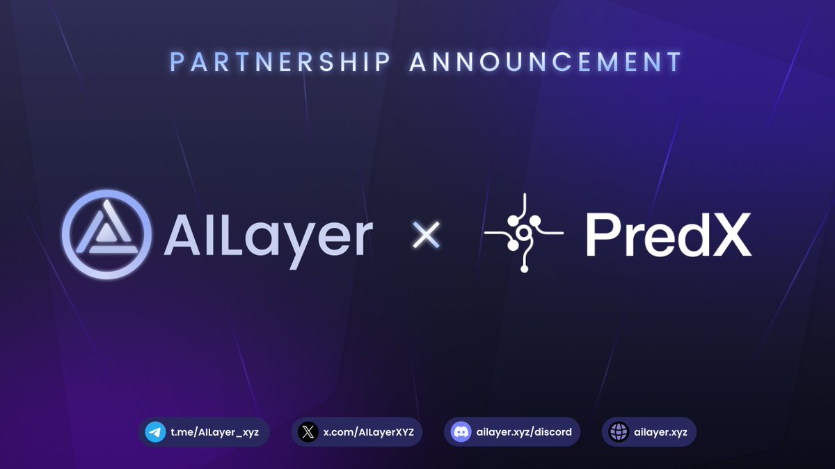 🤝 #AILayer is excited to partner with @PredX_AI!

Predx.ai is an AI-powered prediction market that accelerates insights monetization.

🔗 By joining forces, we will collaborate to push the boundaries of #AI within the #Web3 ecosystem.

Join our community 🔽
• TG: