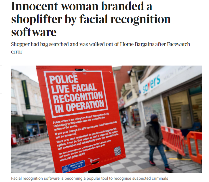 My face is my go to jail card - only sometimes it finds the wrong person bit.ly/4aEA6ci one in 40 alerts are wrong though claims only 1 in 33,000 IDs is wrong.