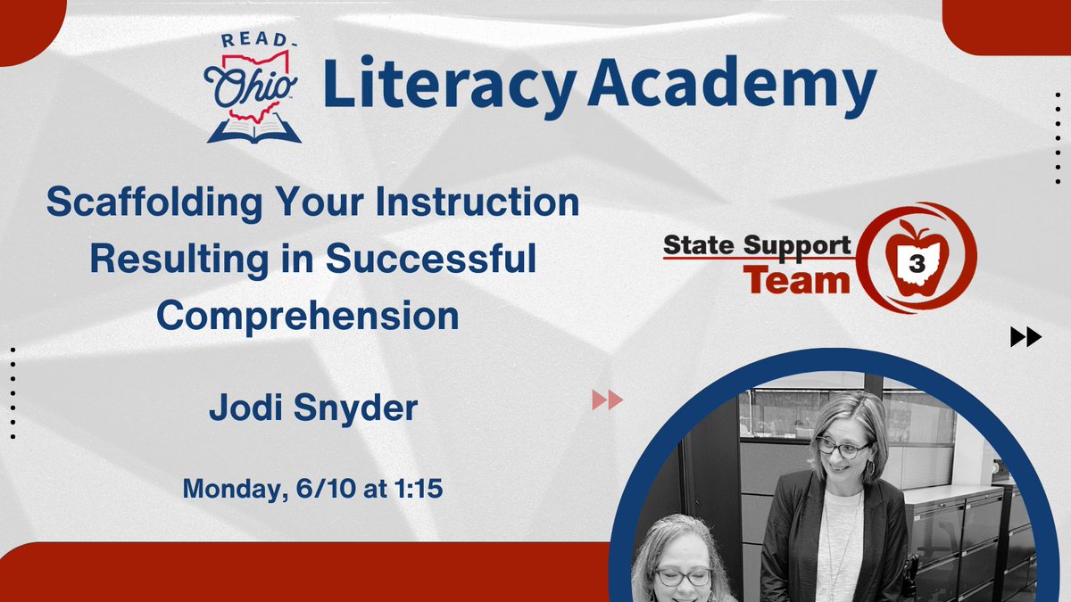 Attending the Ohio Literacy Academy on June 10? Check out SST3’s own Jodi Snyder presenting  “Scaffolding your Instruction Resulting in Successful Comprehension” at 1:15! #sst3 #sst3cia