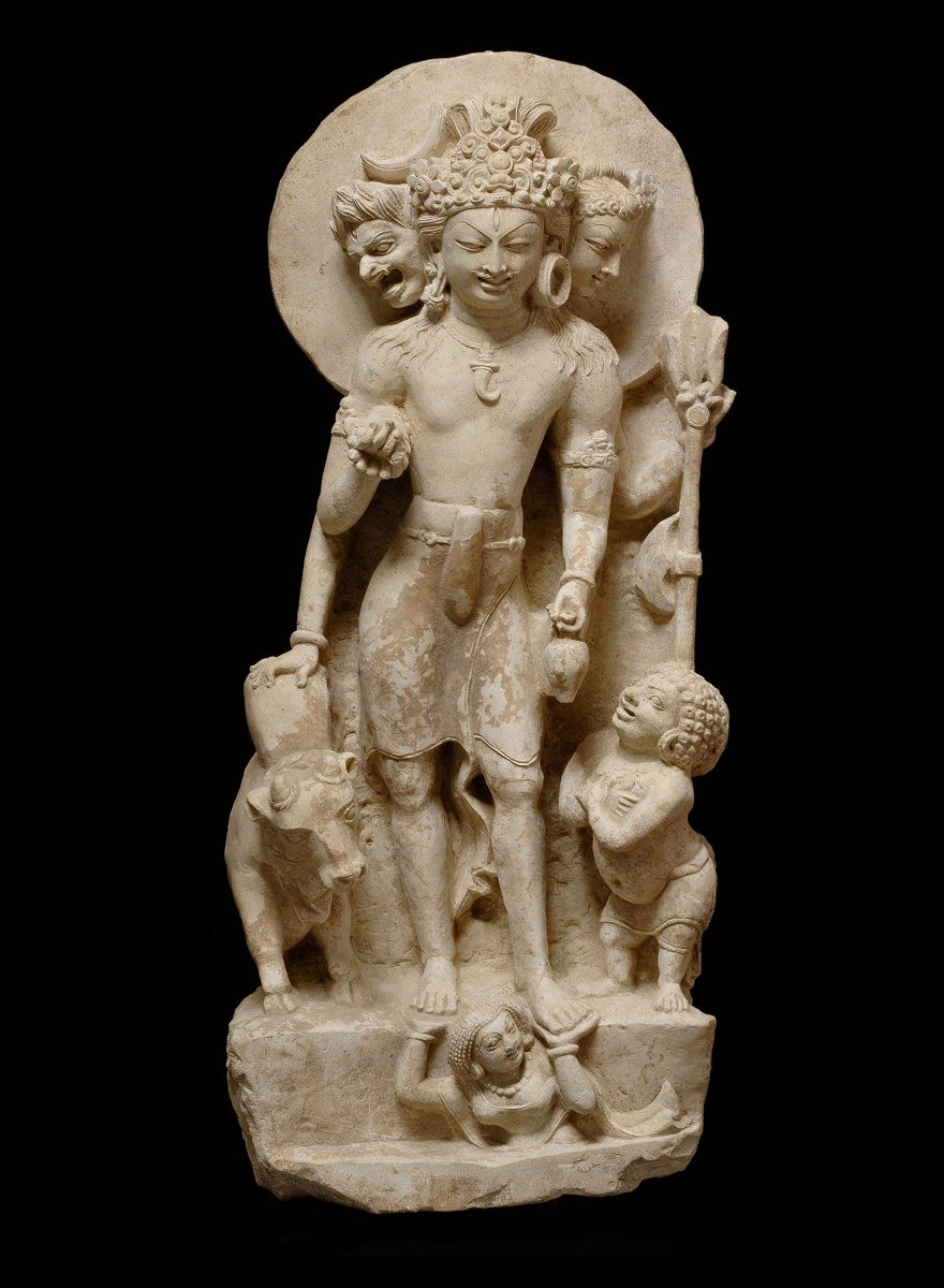 Sada Shiva from Salt Range, Pakistan (4th-7th CE). It's intriguing to see a female figure under the feet of a God. What could be the story behind this? Also note the covering of 'Uttariya' as against contemporary sculptures in similar period from Mathura #Archaeology