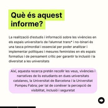 Durant aquest curs hem estat treballant amb @igualtatUB en l'elaboració de l'informe: 'Percepció de seguretat i visibilització de l’alumnat trans* i no-binari a les universitats catalanes. Una aproximació als casos de la Universitat de Barcelona i la Universitat Pompeu Fabra'