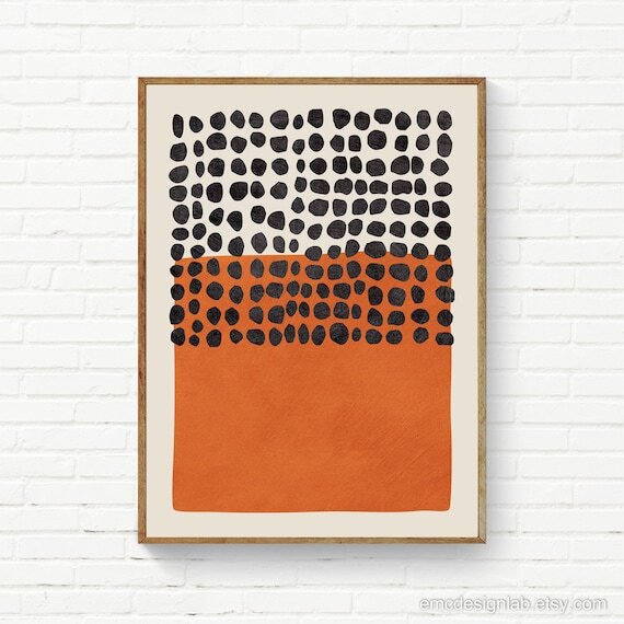 Burnt Orange Black Dots Modern Artwork Color Block Abstract Minimalist Wall Art Living Room Prints by EmcDesignLab #ModernDesign #AbstractArt #MidCenturyModern #InteriorDesign #ColorfulArtworks #AbstractPrints #ModernDecor 
ift.tt/sTyak64