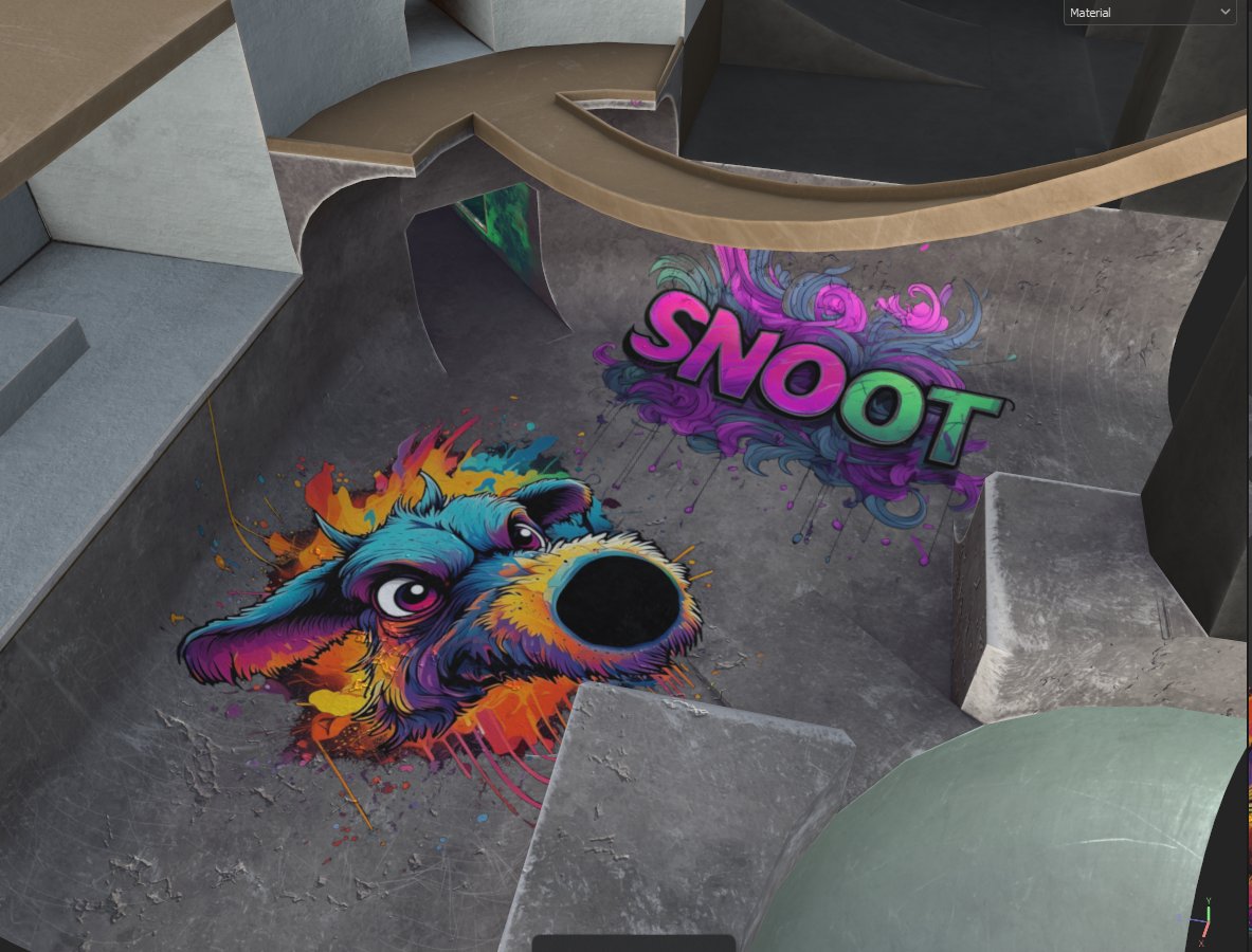 DevokeStudio's tweet photo. Hope everyone's ready for a Snoot-tastic battle arena? Complete with snoot GraffitI!  

More coming soon as this level comes together to stay tunned! 

#IndieGame #FPS #3DPlatformer #indiegame #gamedev #IndieGameDev #collectathon #platformer #SoloDev #DevokeStudio #Snoot

#urbanfantasy