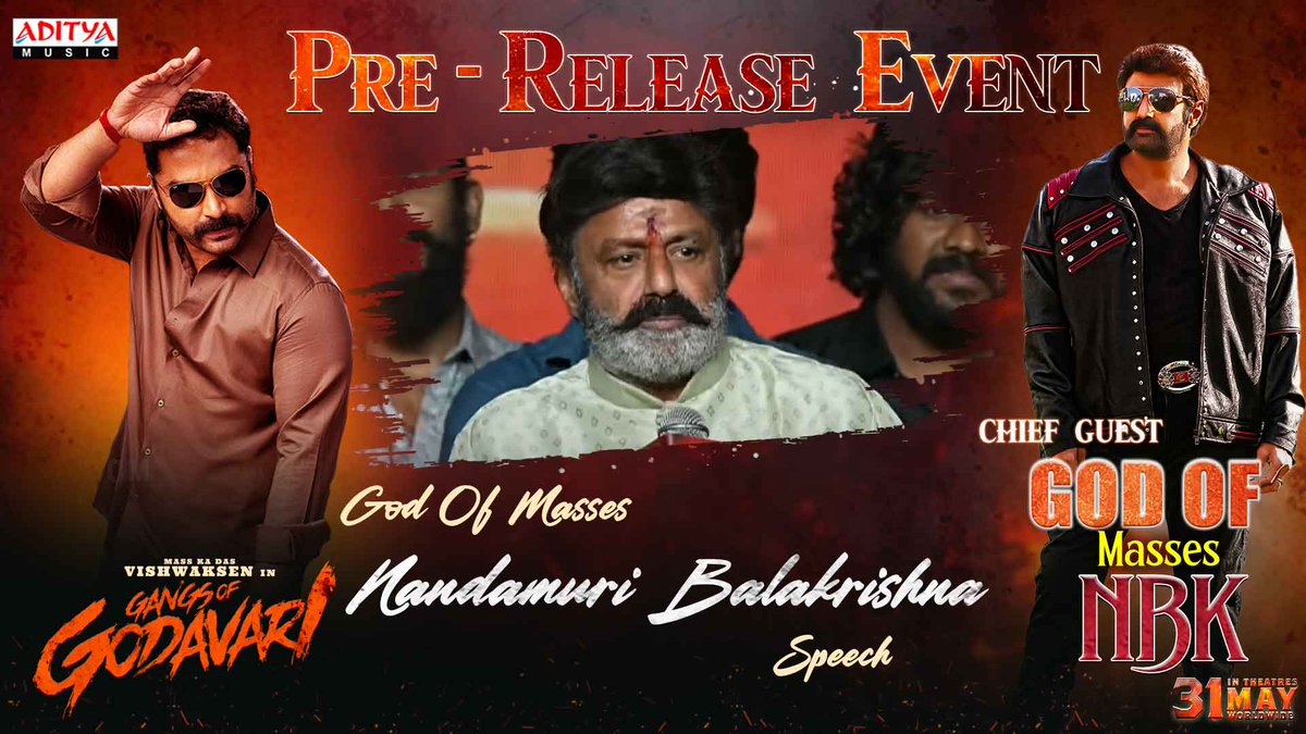 God Of Masses #NandamuriBalakrishna speech at the roaring pre-release event of #GangsOfGodavari. ▶️ youtu.be/IBtdpLsr1mk @VishwakSenActor @iamnehashetty @yoursanjali @thisisysr #Trivikram @vamsi84 #KalyanChakravarthy @boselyricist #SaiSoujanya @Venkatupputuri @innamuri8888