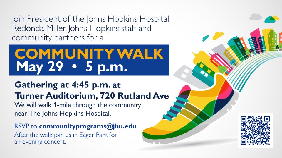 jhmi_gsa's tweet image. TOMORROW!📢 Walk through East Baltimore with JHH President Redona Millers and Baltimore Mayor Brandon Scott!