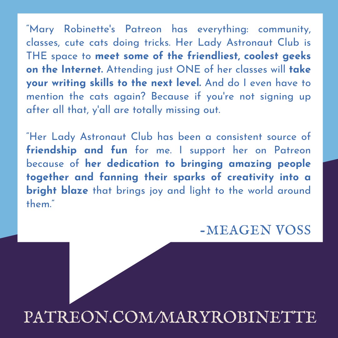 I'm close to wrapping up a Patreon membership drive for this month, and I wanted to share some kind words from one of my supporters @meagenvoss. Join Meagen and other readers and talented writers at  patreon.com/maryrobinette. #patreonforwriters #writingclasses #writingcommunity