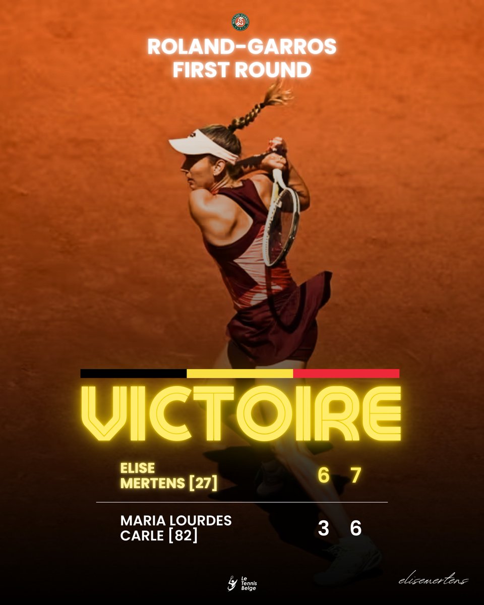 LeTennisBelge's tweet photo. YESSSSSS! Elise Mertens ❤️👏 

Première victoire importante au 1er tour! Victoire en 2 sets face à Maria Lourdes Carle (82e WTA), une bonne joueuse sur terre battue. Next Martic

Merci Maria Lourdes pour ton super service ... !

#RolandGarros | 🇧🇪 https://t.co/YNMbczps1e