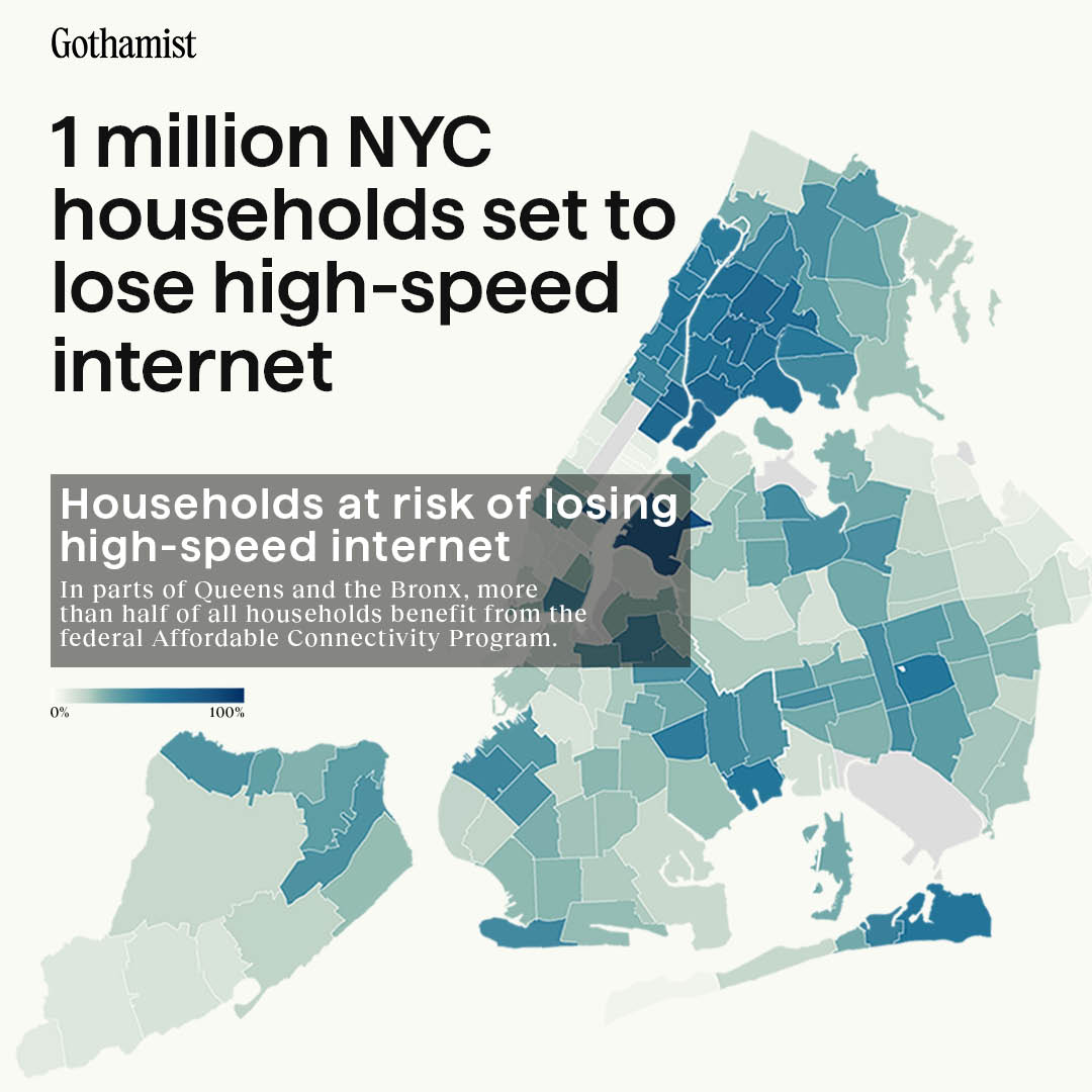 Inequities in internet access were laid bare during the pandemic: Nearly a quarter of New York City's roughly 8.5 million households lacked internet connections in 2021, and nearly half of the poorest New Yorkers were going without broadband.

Read more: bit.ly/3XhWNAn